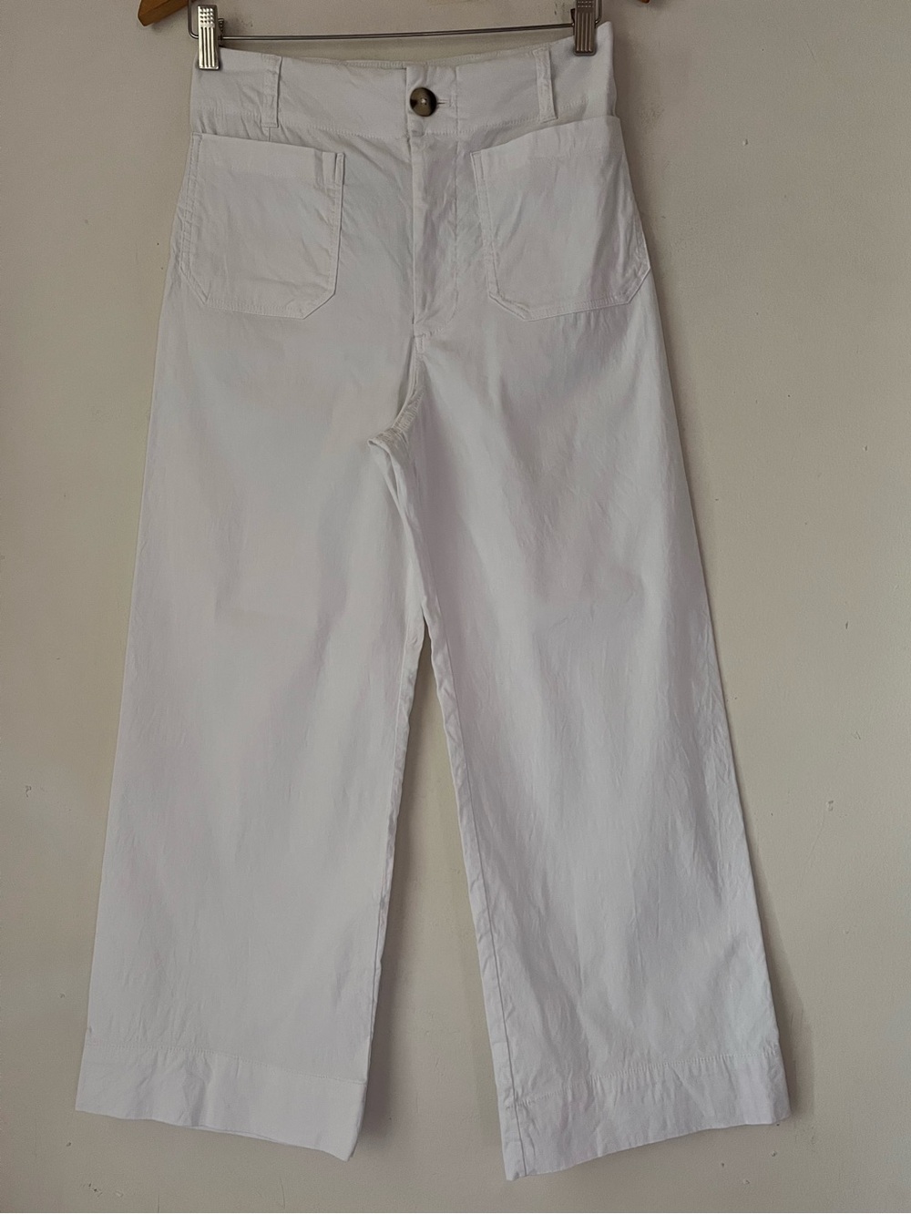 Anthropologie Maeve The Collette Wide-Leg White Pants Patch Pockets Size 27